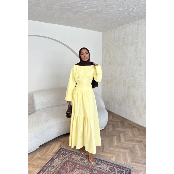 Linen Elbise - Sarı