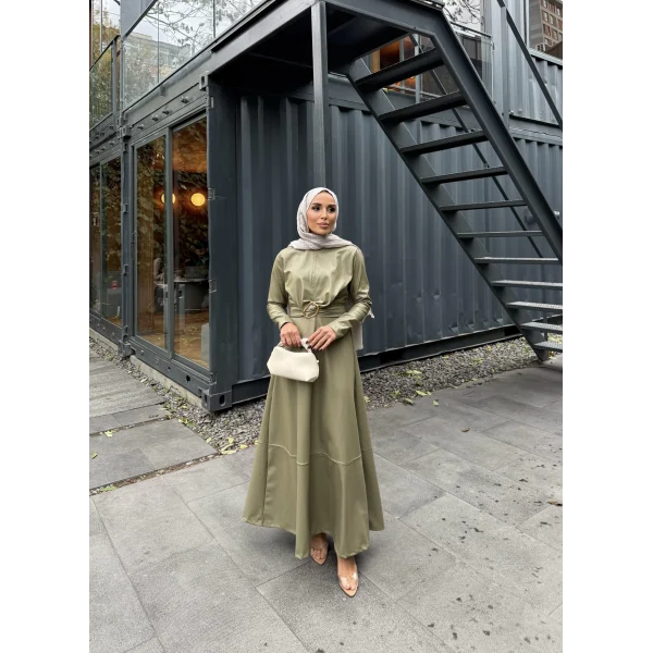 Lolita Deri Elbise - Haki