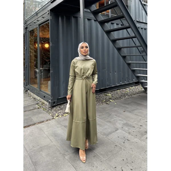 Lolita Deri Elbise - Haki