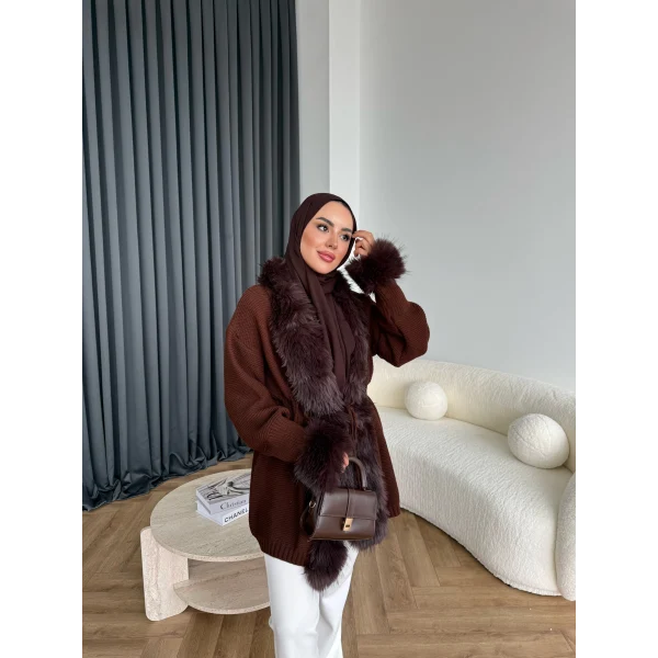 Luella Kürk Detaylı Hırka - Acı Kahve