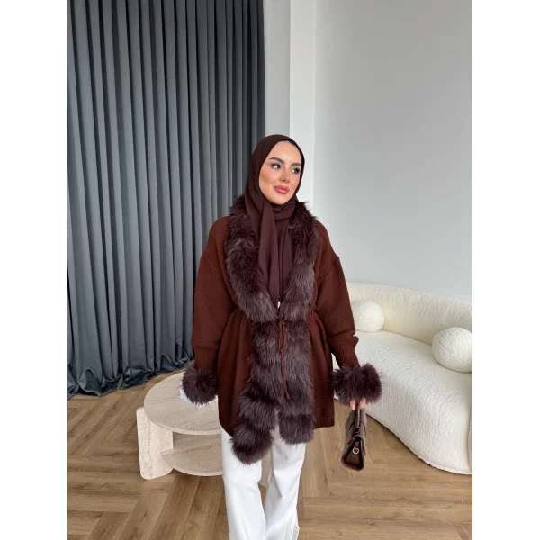 Luella Kürk Detaylı Hırka - Acı Kahve