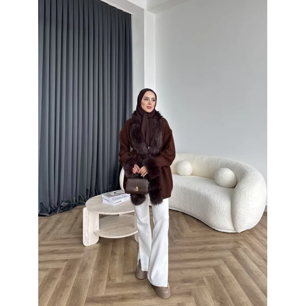 Luella Kürk Detaylı Hırka - Acı Kahve