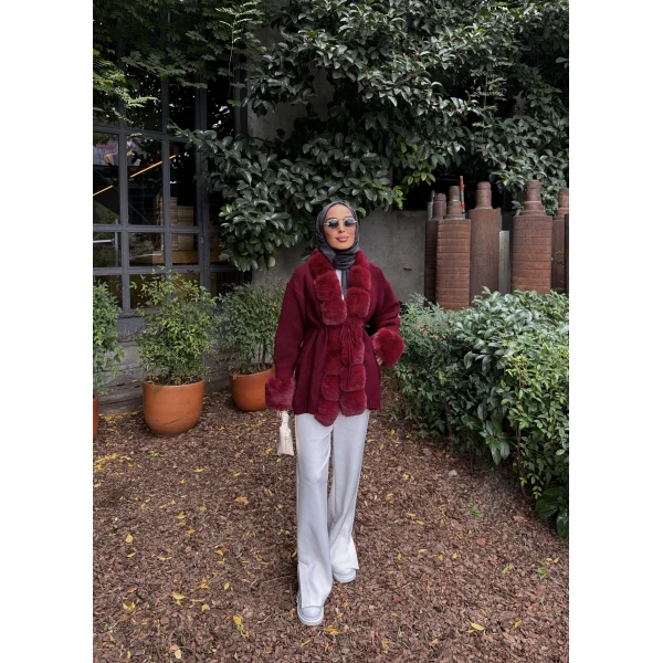 Luella Kürk Detaylı Hırka - Bordo