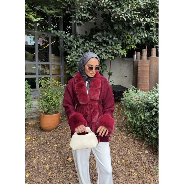 Luella Kürk Detaylı Hırka - Bordo