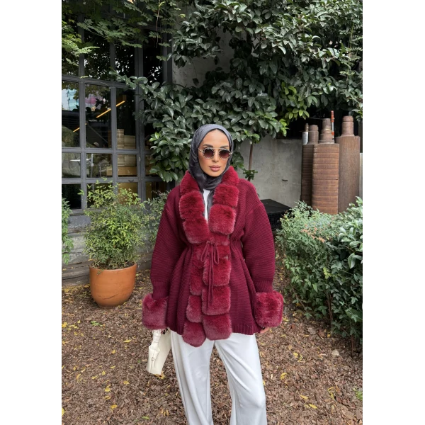 Luella Kürk Detaylı Hırka - Bordo