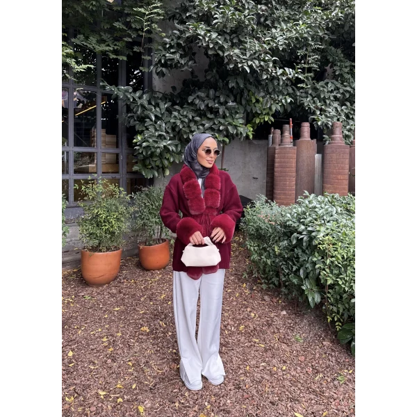Luella Kürk Detaylı Hırka - Bordo