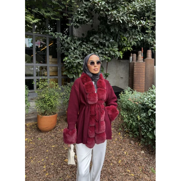Luella Kürk Detaylı Hırka - Bordo
