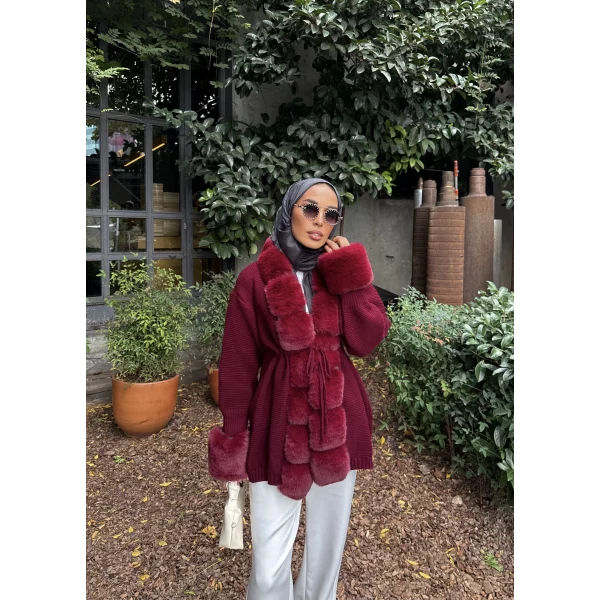 Luella Kürk Detaylı Hırka - Bordo