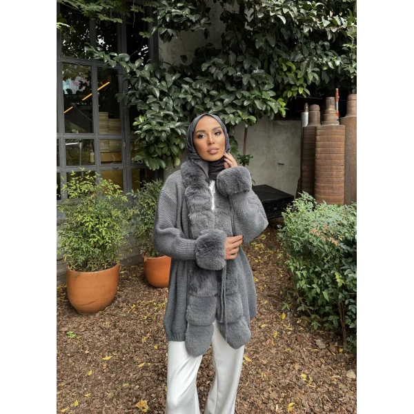 Luella Kürk Detaylı Hırka - Gri