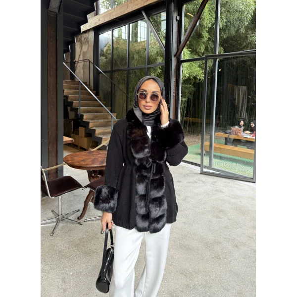 Luella Kürk Detaylı Hırka - Siyah