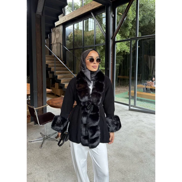 Luella Kürk Detaylı Hırka - Siyah