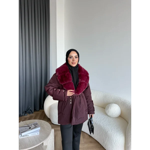 Marlo Kürk Detaylı Mont - Bordo