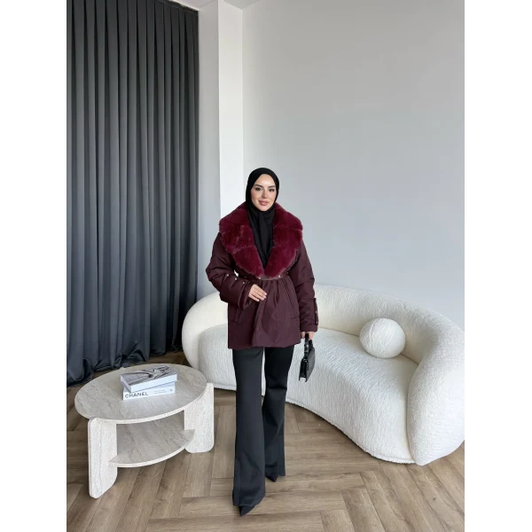 Marlo Kürk Detaylı Mont - Bordo