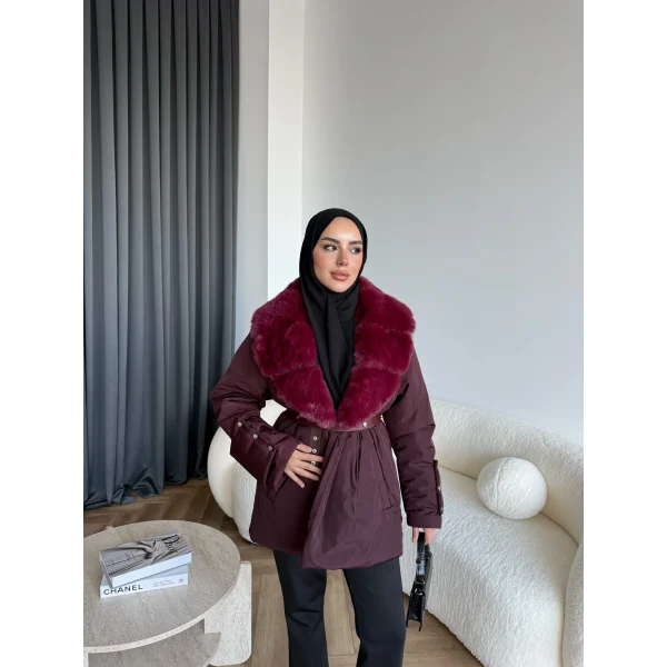 Marlo Kürk Detaylı Mont - Bordo