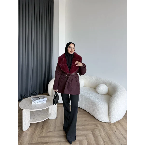 Marlo Kürk Detaylı Mont - Bordo