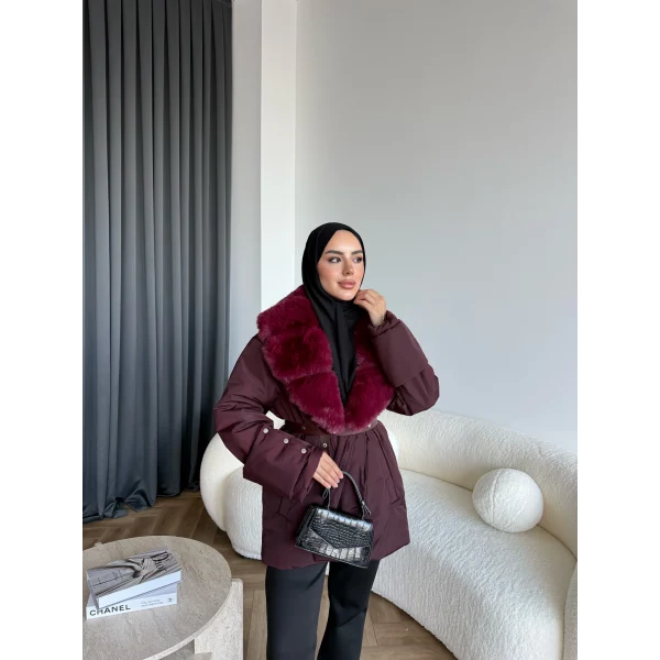 Marlo Kürk Detaylı Mont - Bordo