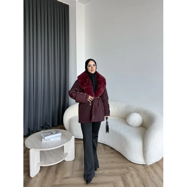 Marlo Kürk Detaylı Mont - Bordo