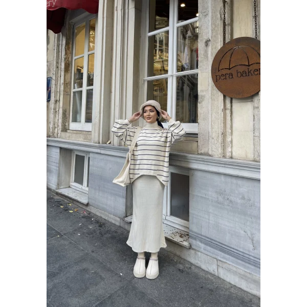 Mella Kazak Detaylı Jile Takım - Beyaz