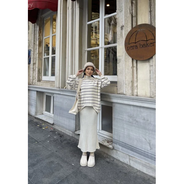 Mella Kazak Detaylı Jile Takım - Beyaz