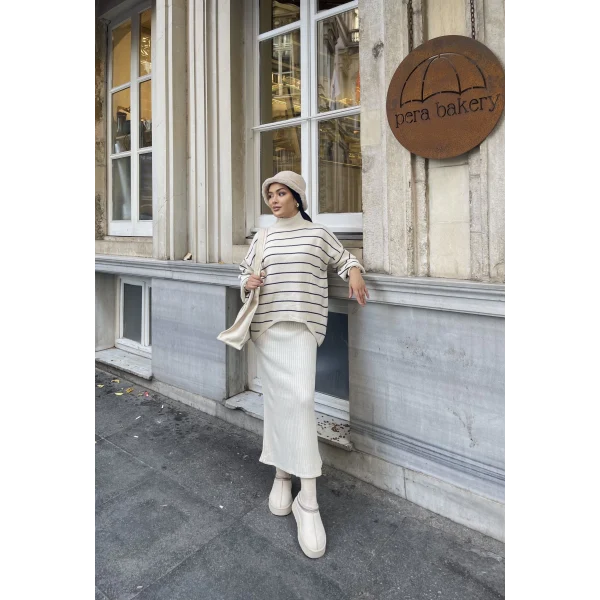 Mella Kazak Detaylı Jile Takım - Beyaz