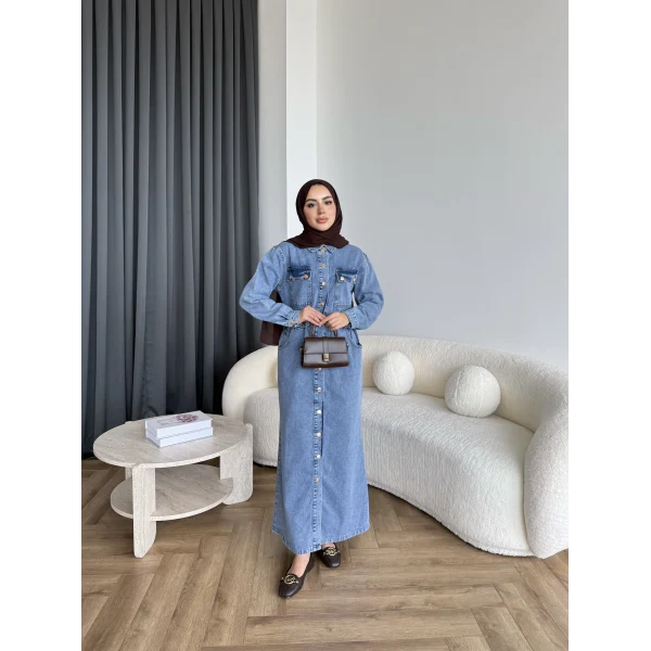 Melsa Kot Elbise - Açık Mavi