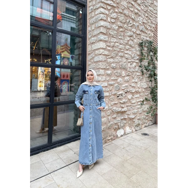 Melsa Kot Elbise - Açık Mavi