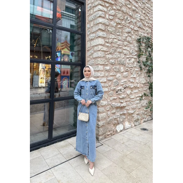 Melsa Kot Elbise - Açık Mavi