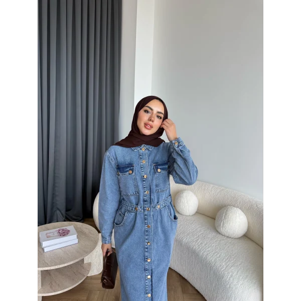 Melsa Kot Elbise - Açık Mavi