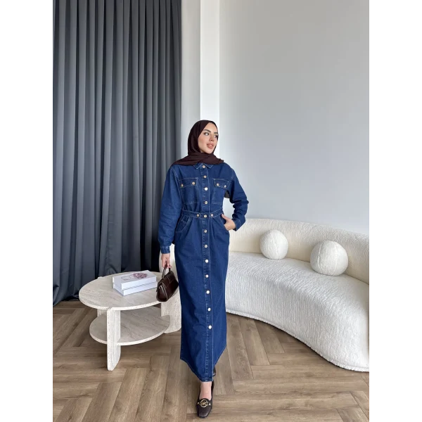 Melsa Kot Elbise - Koyu Mavi