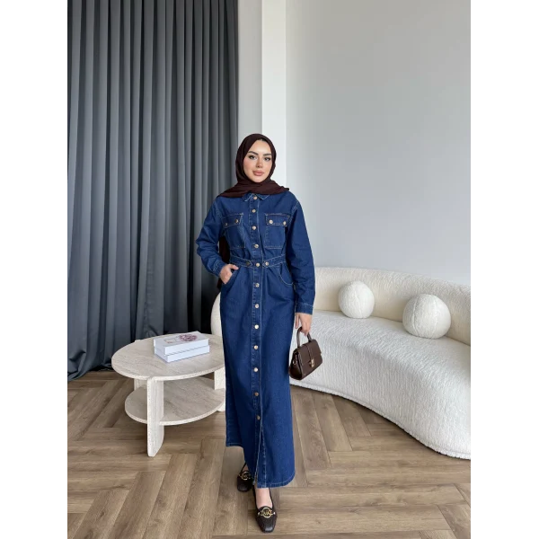 Melsa Kot Elbise - Koyu Mavi