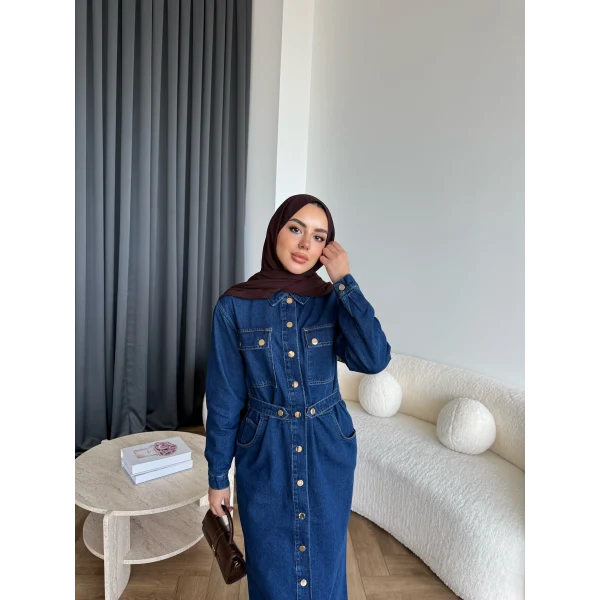 Melsa Kot Elbise - Koyu Mavi