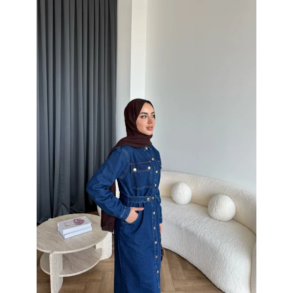 Melsa Kot Elbise - Koyu Mavi