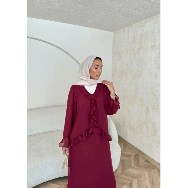 Meslen Şifon Elbise - Bordo