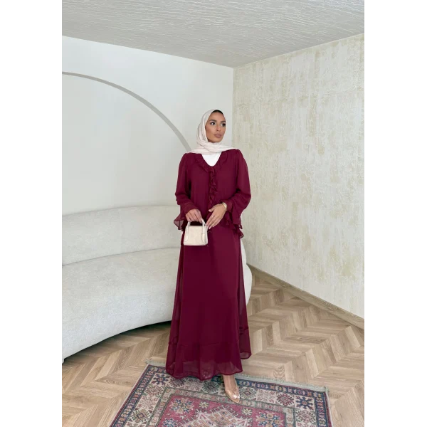 Meslen Şifon Elbise - Bordo