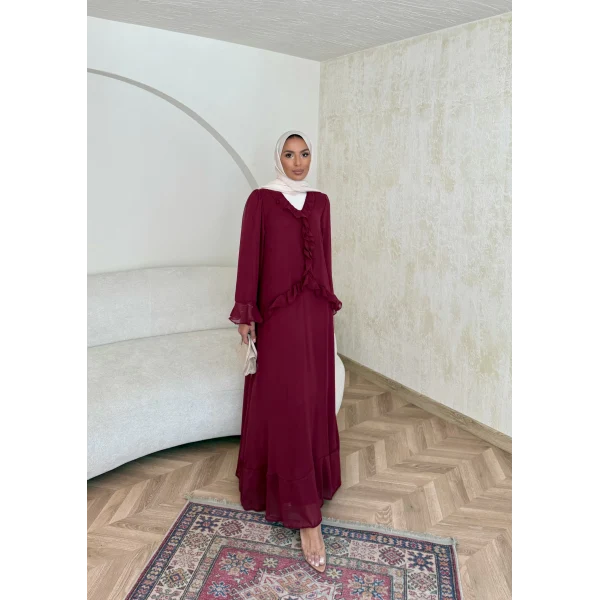 Meslen Şifon Elbise - Bordo