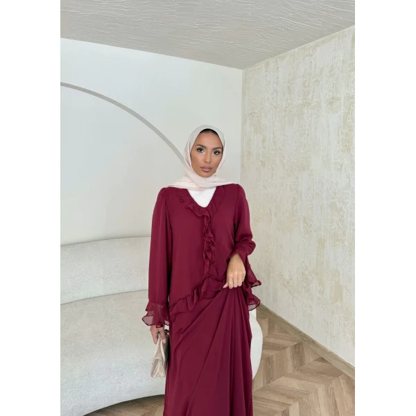 Meslen Şifon Elbise - Bordo