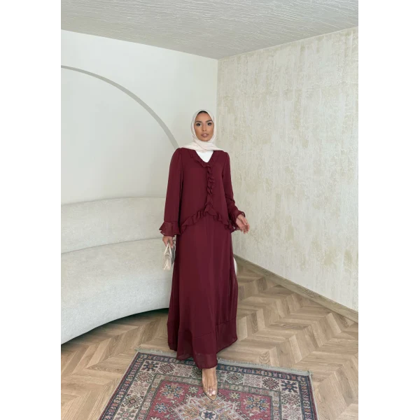 Meslen Şifon Elbise - Bordo