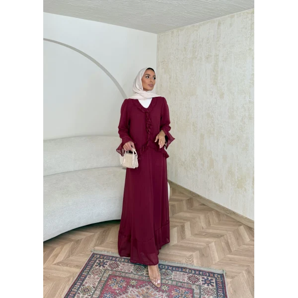 Meslen Şifon Elbise - Bordo