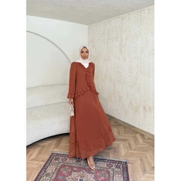 Meslen Şifon Elbise - Kiremit