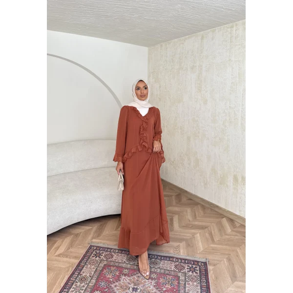 Meslen Şifon Elbise - Kiremit