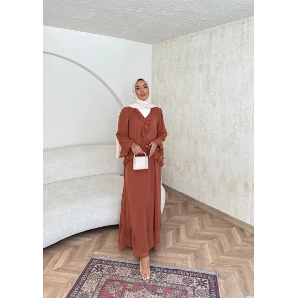 Meslen Şifon Elbise - Kiremit