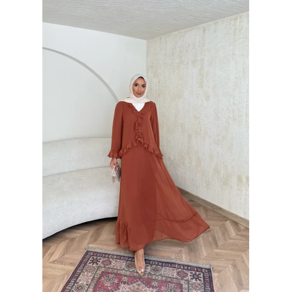 Meslen Şifon Elbise - Kiremit