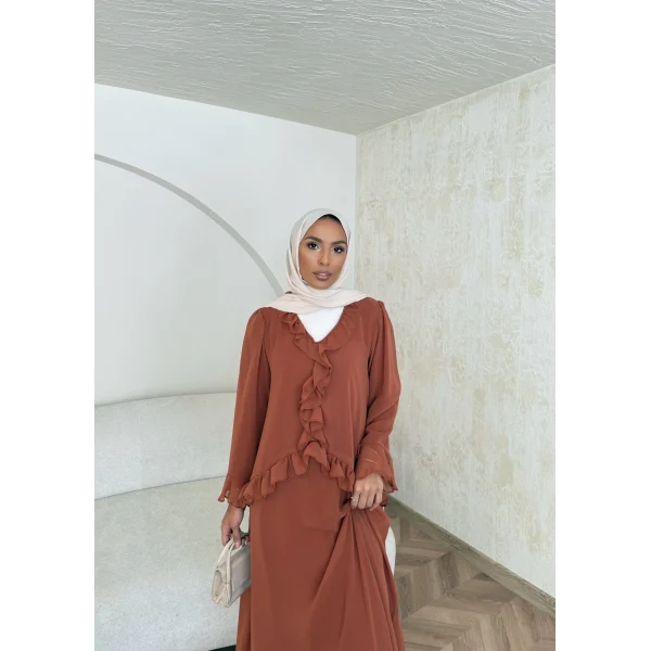 Meslen Şifon Elbise - Kiremit