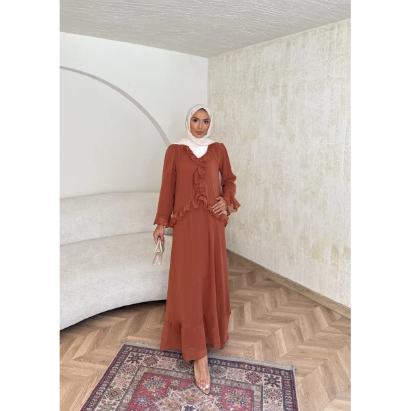 Meslen Şifon Elbise - Kiremit