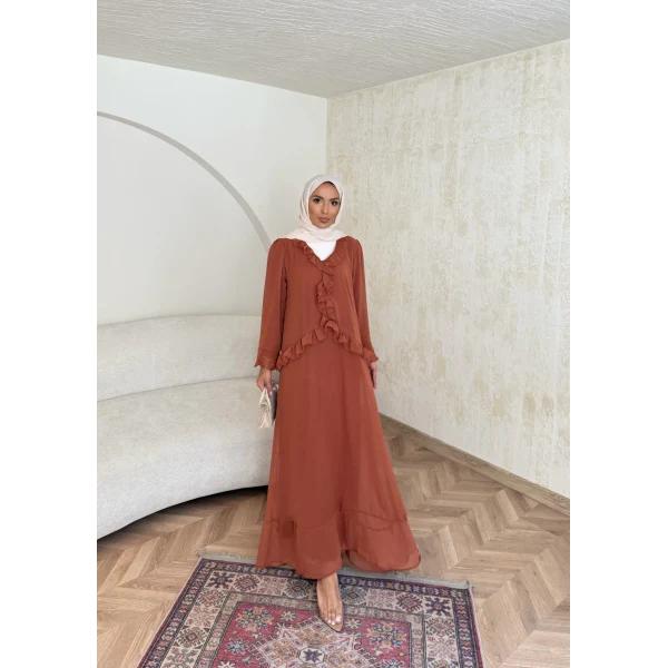 Meslen Şifon Elbise - Kiremit