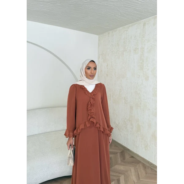 Meslen Şifon Elbise - Kiremit