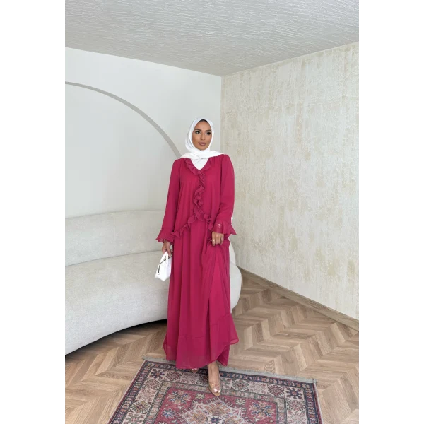 Meslen Şifon Elbise - Pembe