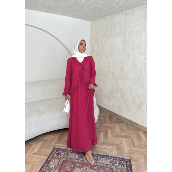 Meslen Şifon Elbise - Pembe