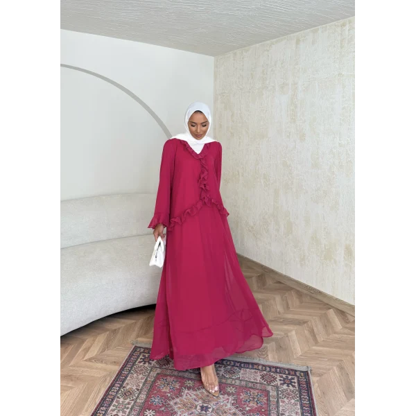 Meslen Şifon Elbise - Pembe