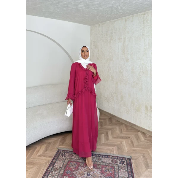 Meslen Şifon Elbise - Pembe